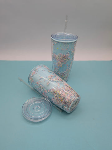 FROSTED SPRINKLE TUMBLER & CLEAR STRAW